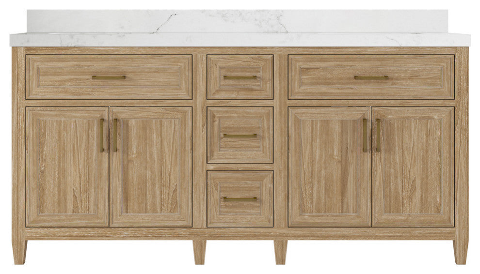 Santa Monica 72 Double Sink Bath Vanity in Whitewashed Teak 2" Calacatta Nuvo
