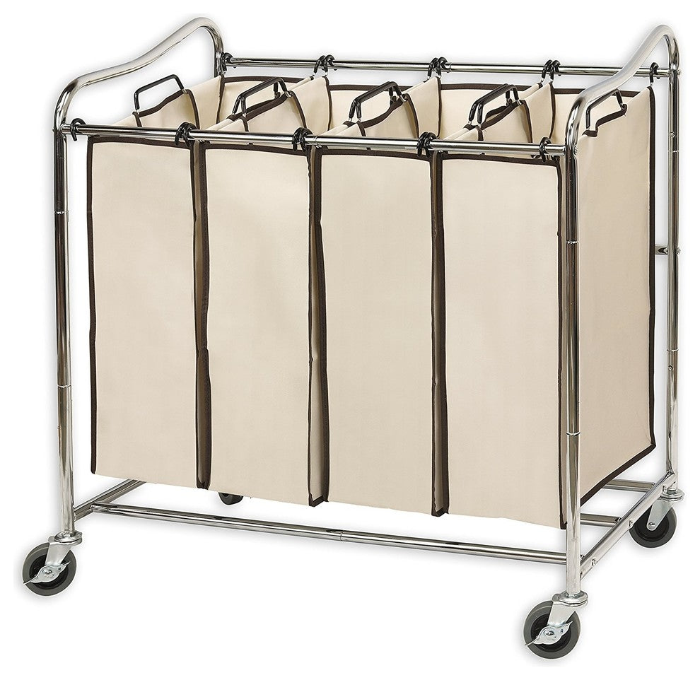 4-Bag Heavy Duty Rolling Laundry Sorter Cart, Chrome