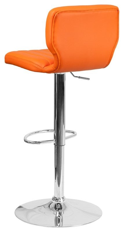 Estella Abra Low-Back Swivel Orange Vinyl Adjustable Barstool