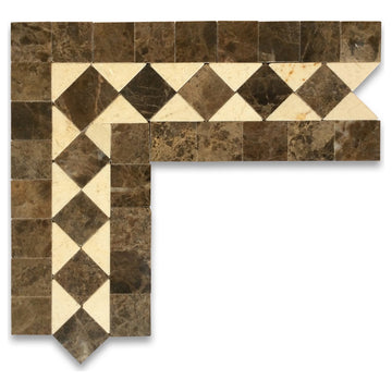 Crema Marfil Marble Classic Diamond Mosaic Border Corner Tile Polished, 1 sheet