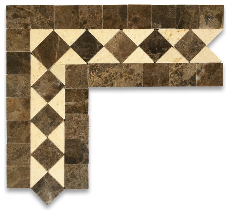 Crema Marfil Marble Classic Diamond Mosaic Border Corner Tile Polished, 1 sheet