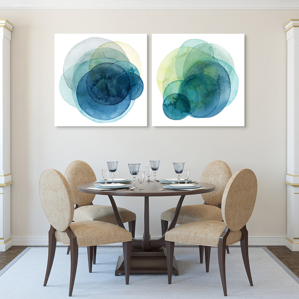 "Evolving Planets" Blue Abstract Wall Art Free Floating Tempered Glass Print