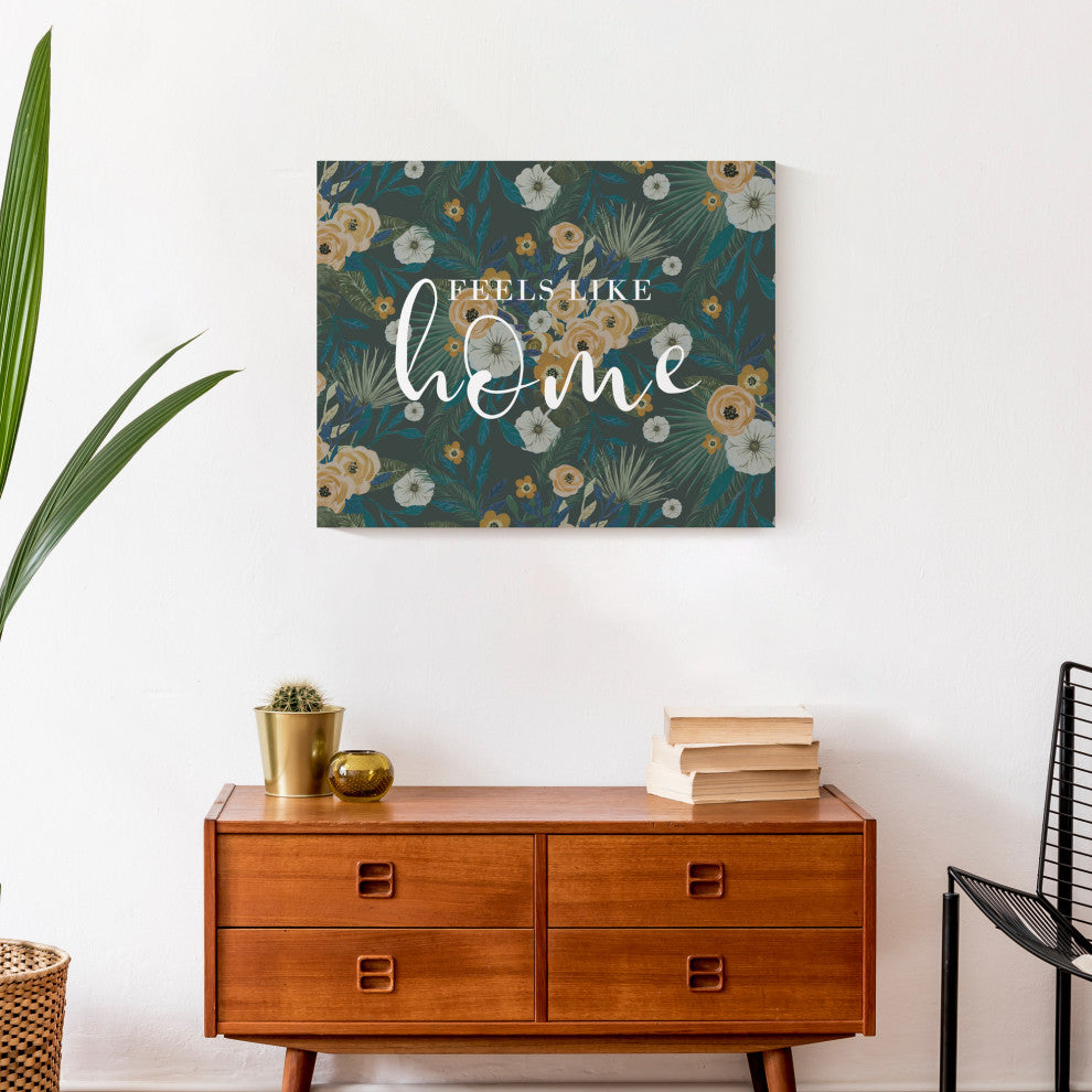 Feels Like Home Green Tropical Floral 20x16 Canvas Wall Art