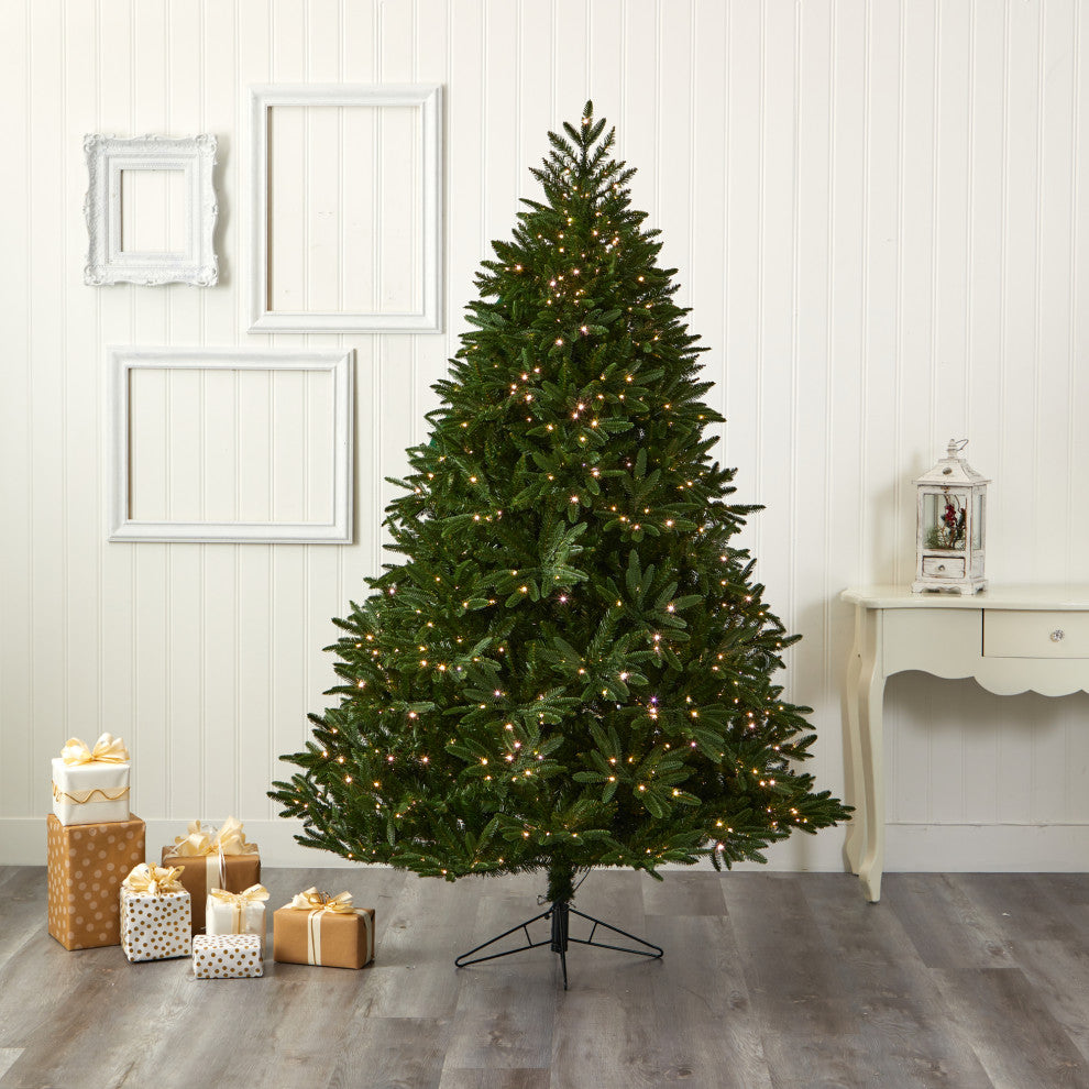 7' Oregon Spruce Faux Xmas Tree W/850 White, Multifunction Microdot Lights