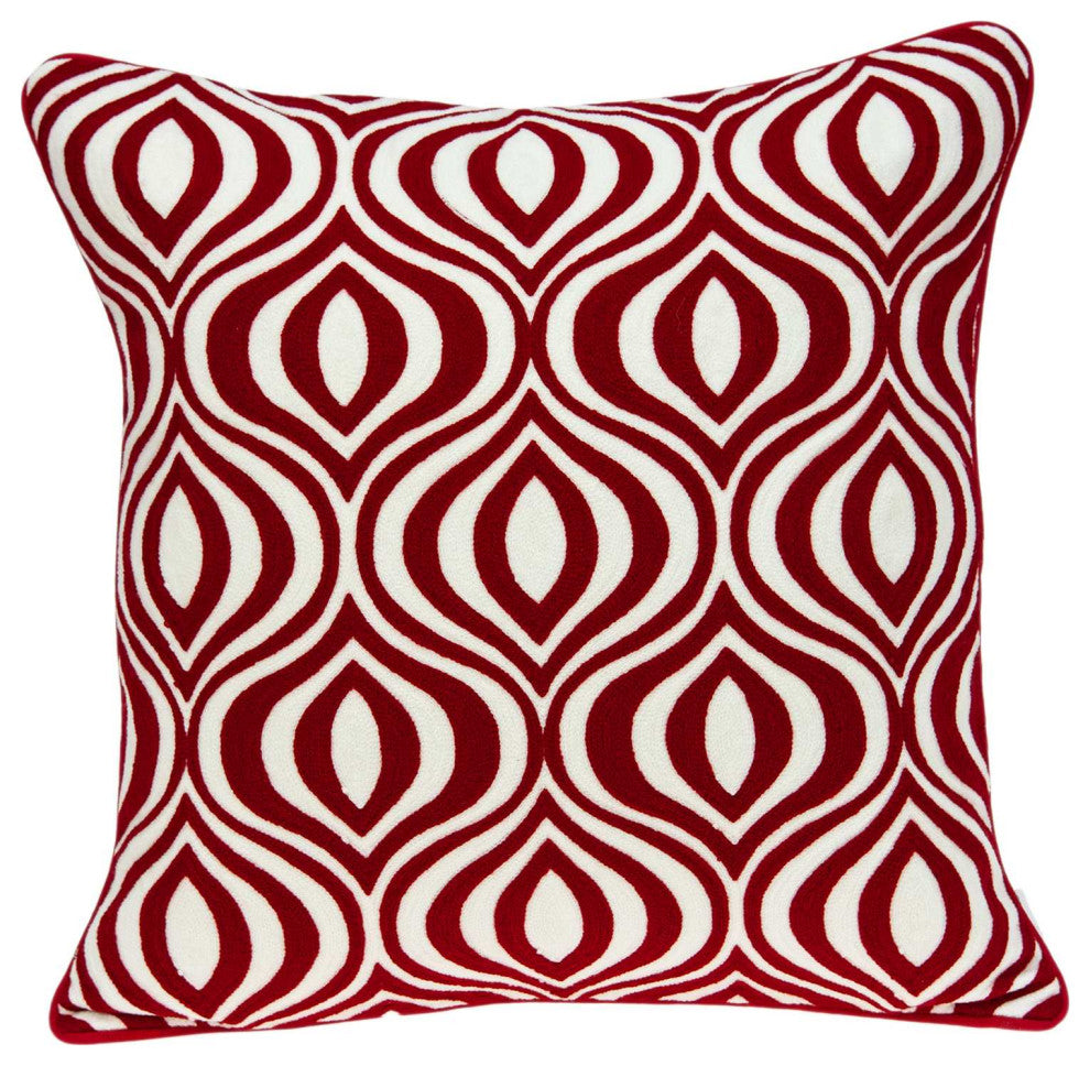 HomeRoots 20" x 0.5" x 20" Transitional Red and White Pillow Cover