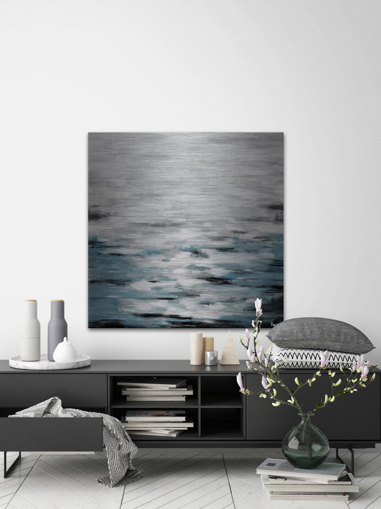 "Reflective Sea II" Painting Print on Brushed Aluminum, 32"x32"