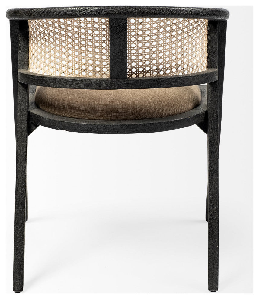 Tabitha Beige Fabric With Black Solid Wood Frame and Cane Back Dining Chair