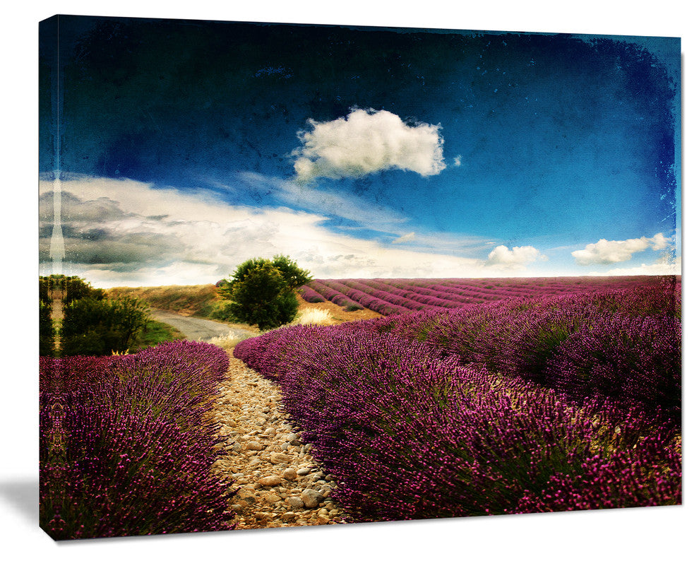 Lavender Field with Dramatic Blue Sky, Large Landscape Canvas Art, 60"x28"