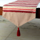Table Runner Red Linen Silk 14"x48" Tassels Beaded Applique, Chevron Bar