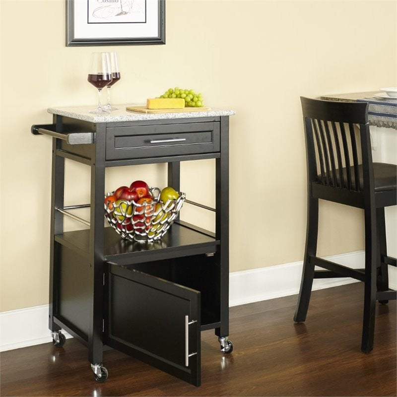 Mitchell Black Kitchen Cart With Granite Top Black