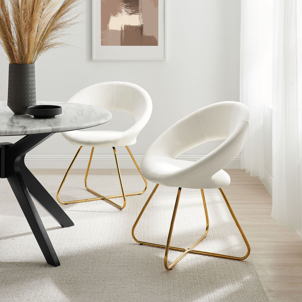 Dining Chair, Set of 2, White Gold, Velvet, Modern, Cafe Bistro Hospitality