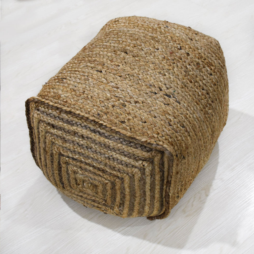 Contemporary Handmade Jute Pouf, 18x18x18 Round