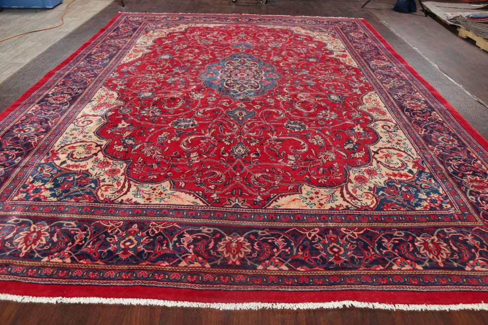 Consigned, Vintage Oriental Handmade Persian Traditional Area Rug, Red, 10x14