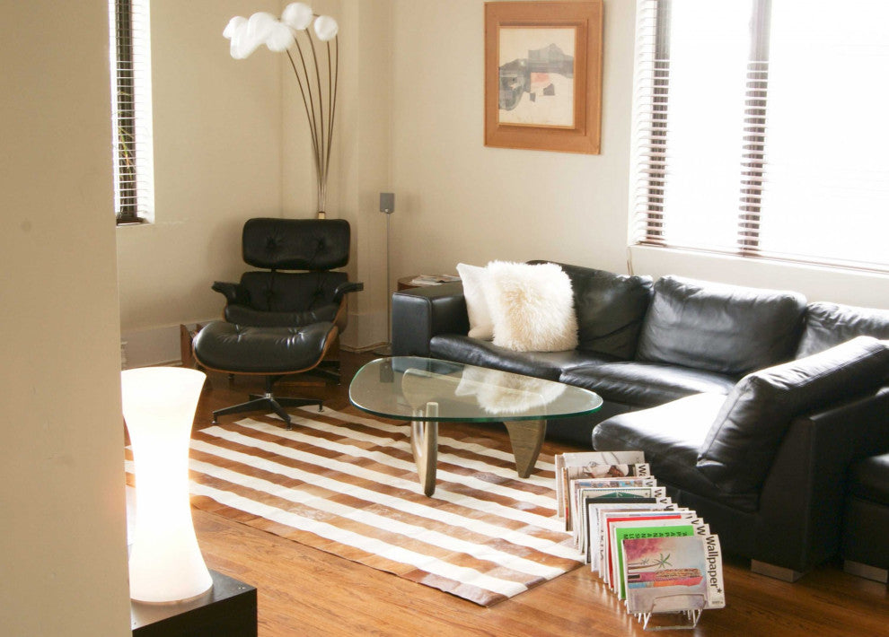 HomeRoots 60" x 96" Brown, Striped Natural, Stitched Hide Area Rug