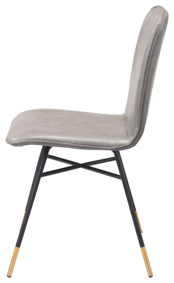 Dining Chair, Set of 2, Steel Metal, Fabric, Gray, Black, Gold