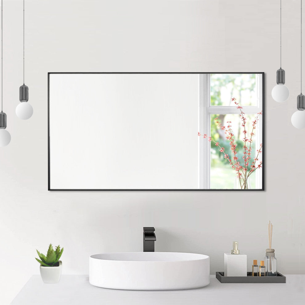 Rectangle Metal Framed Wall Mirror Bathroom Vanity Mirror, Black, 20"x36