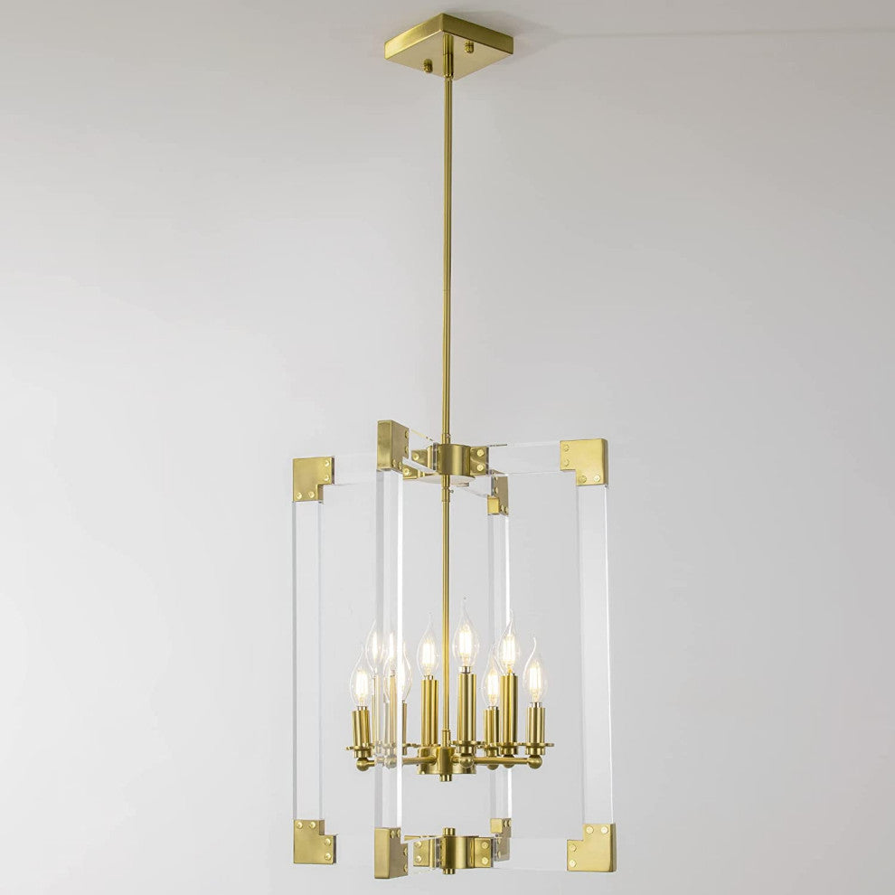 8 Light Modern Acrylic Chandelier Gold Square Pendant Light Fixture