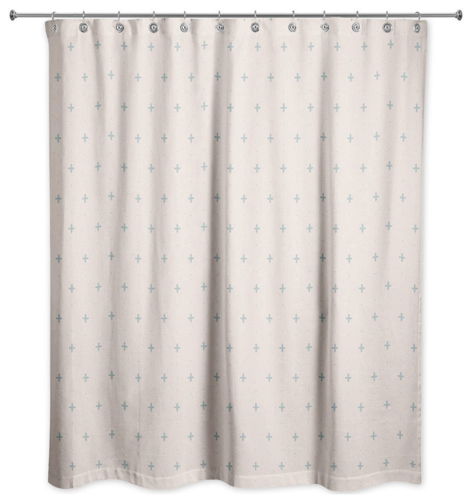 Blue Plus on Blush 71 x 74 Shower Curtain