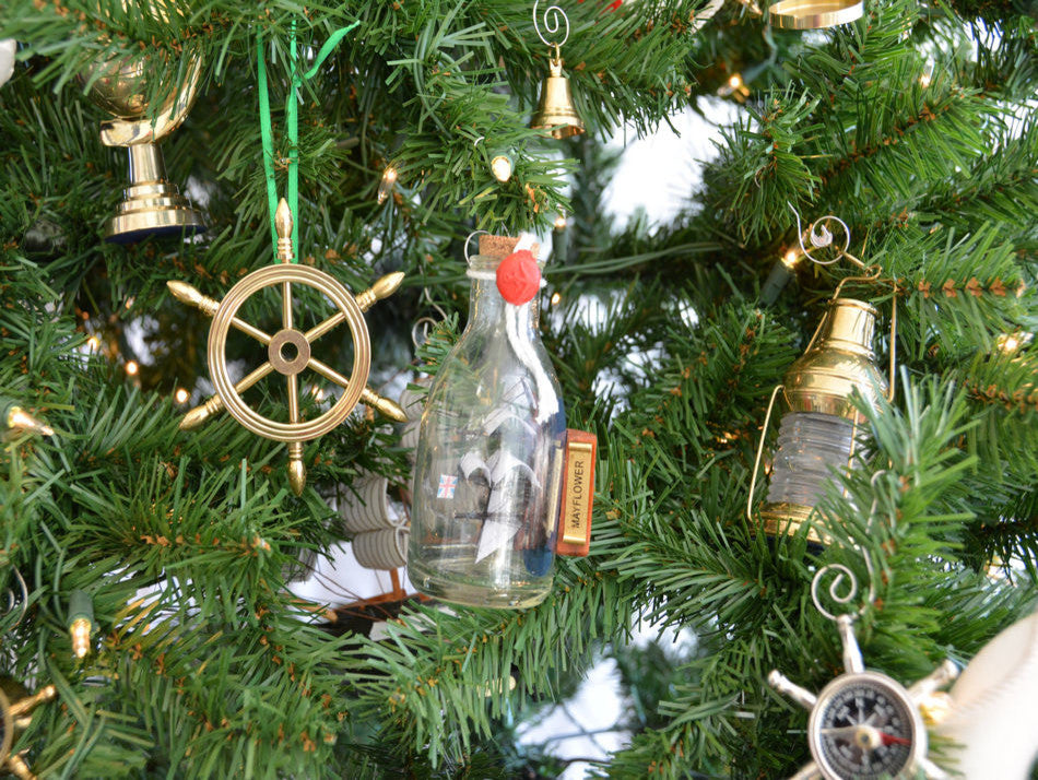 Mayflower Ship in a Glass Bottle Christmas Tree Ornament