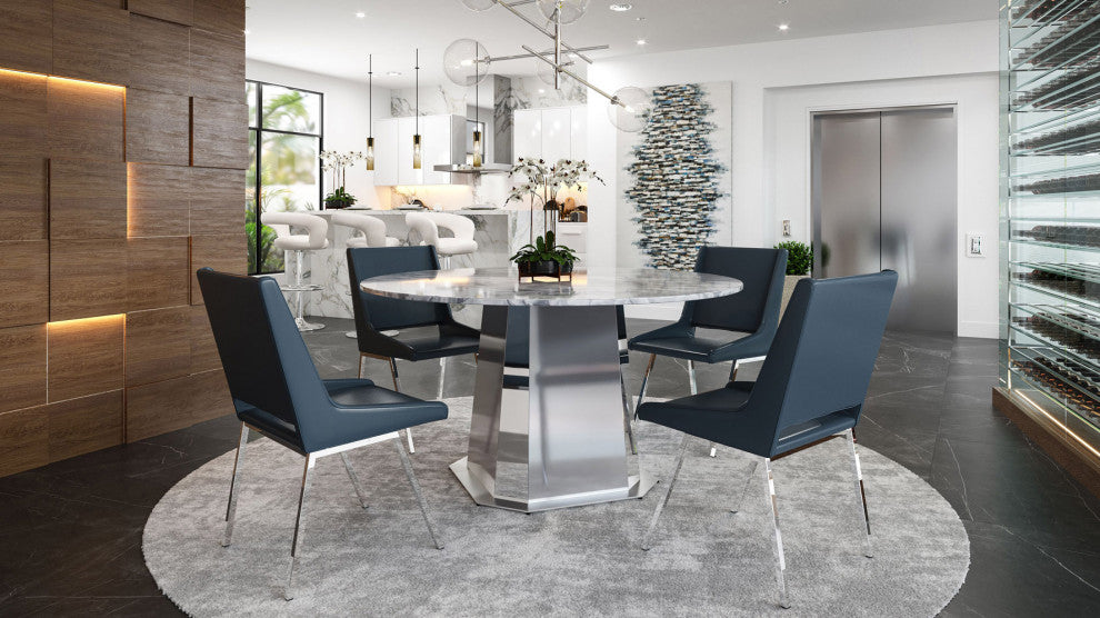 Riesling Carrara Marble and Stainless Steel Dining Table