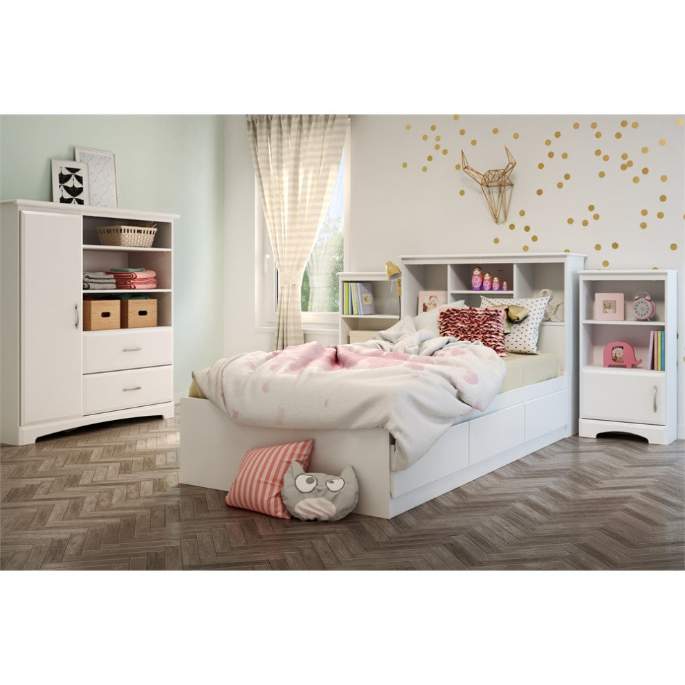 South Shore Callesto Twin Mates Bed (39'') with 3 Drawers, Pure White