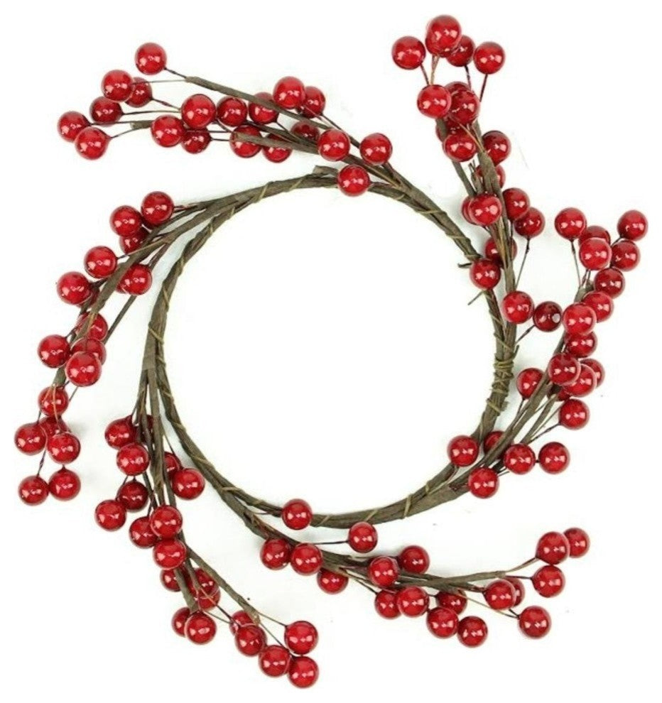 9" Decorative Artificial Shiny Red Berries Christmas Candle Holder Ring