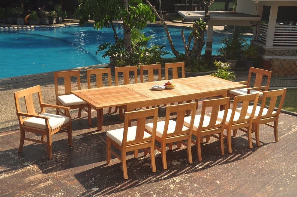 13-Piece Outdoor Teak Dining Set: 122" Extension Rectangle Table, 12 Osbo  Chair