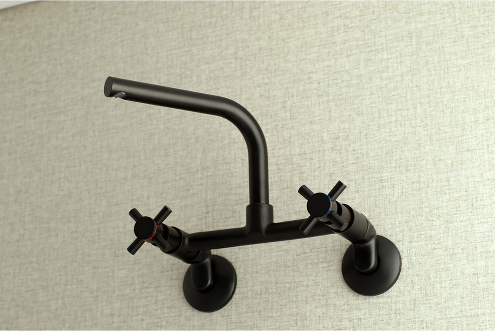 Kingston Brass 8" Adjustable Center Wall Mount Kitchen Faucet, Matte Black