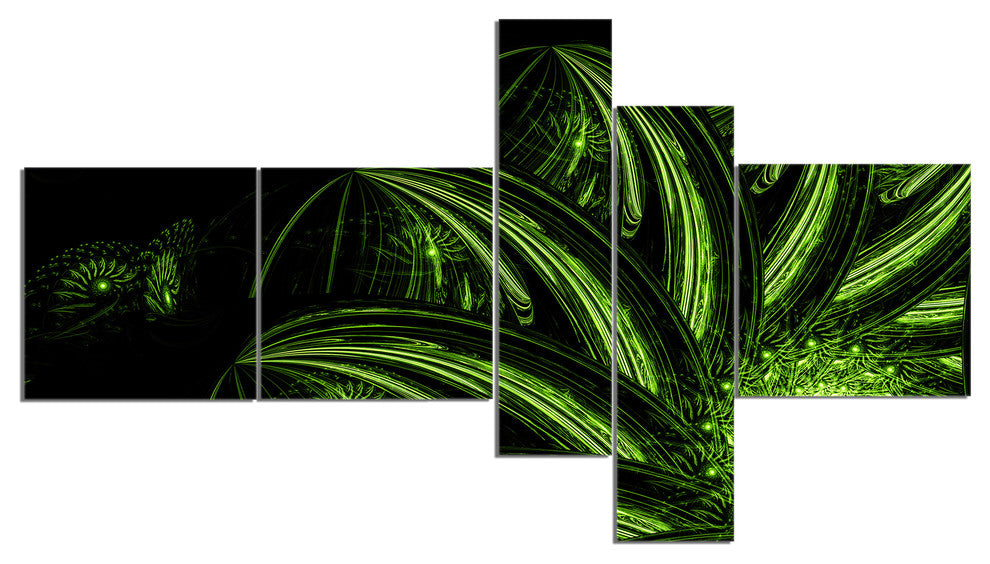 Strange Green Flower, Floral Art Canvas Print, 60"x32", 5 panels
