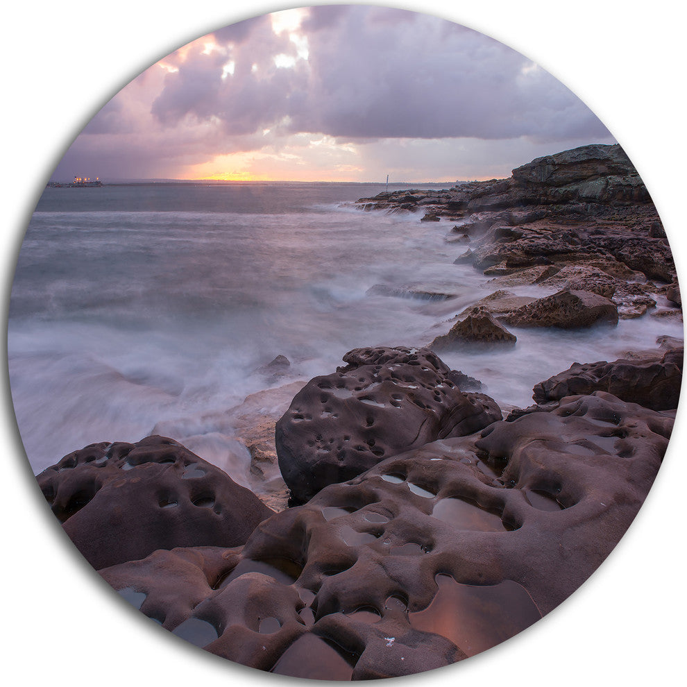 Dark Australian Seashore With Rocks, Seashore Disc Metal Wall Art, 23"