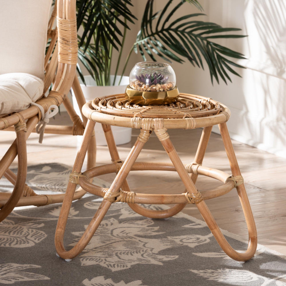 Saule Natural Brown Rattan End Table