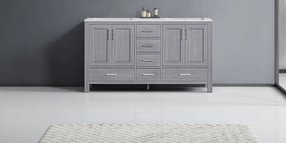 Jacques 60" Distressed Grey Double Sink Vanity with Quartz Top, No Mirror