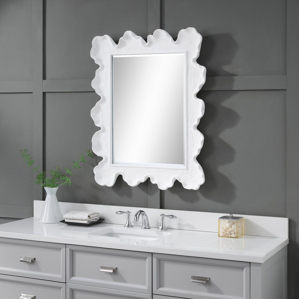 Uttermost Sea Coral Coastal Glass and Resin Mirror in Matte White