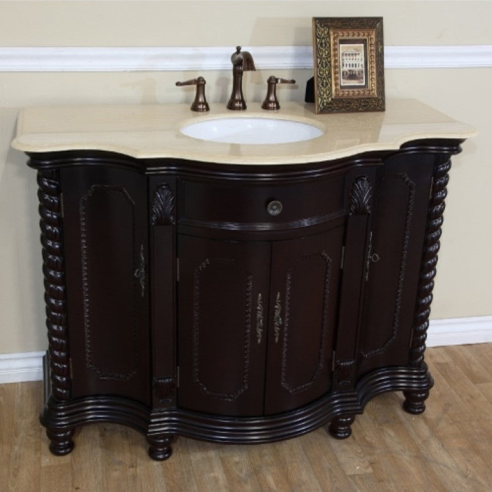 48" Single Sink Vanity-Wood-Dark Mahogany-Creama Marfil