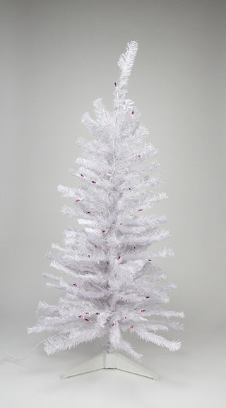 Iridescent Pine Tree 110 Tips 70 Purple Lights, White, 4'x24"
