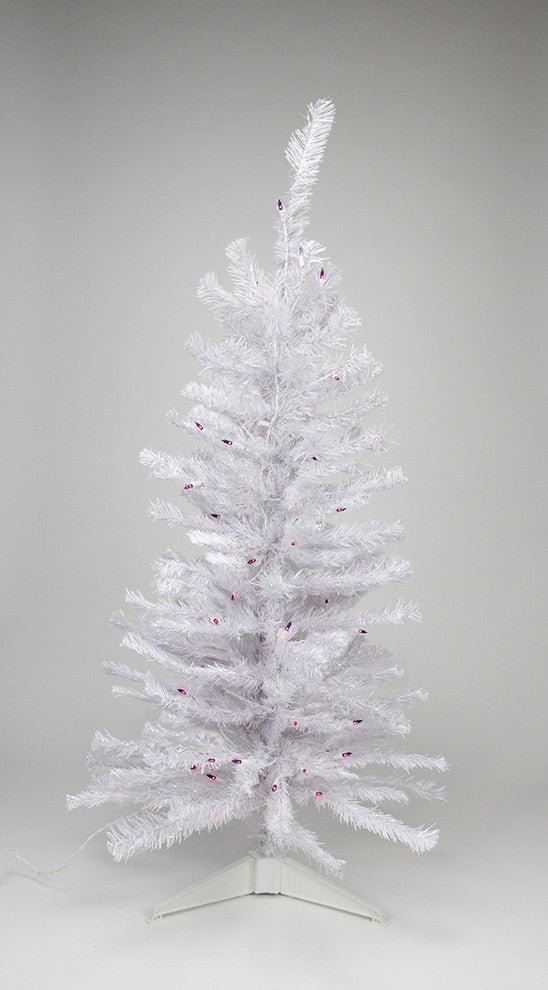 Iridescent Pine Tree 110 Tips 70 Purple Lights, White, 4'x24"