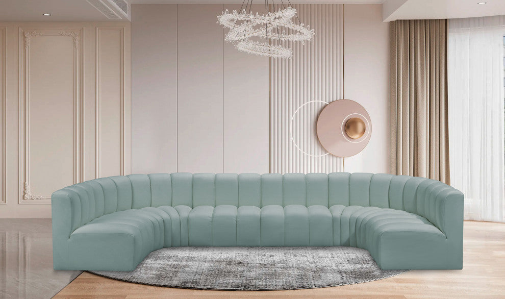 Arc Vegan Leather Upholstered 8-Pc. U-Shaped Modular Sectional, Green