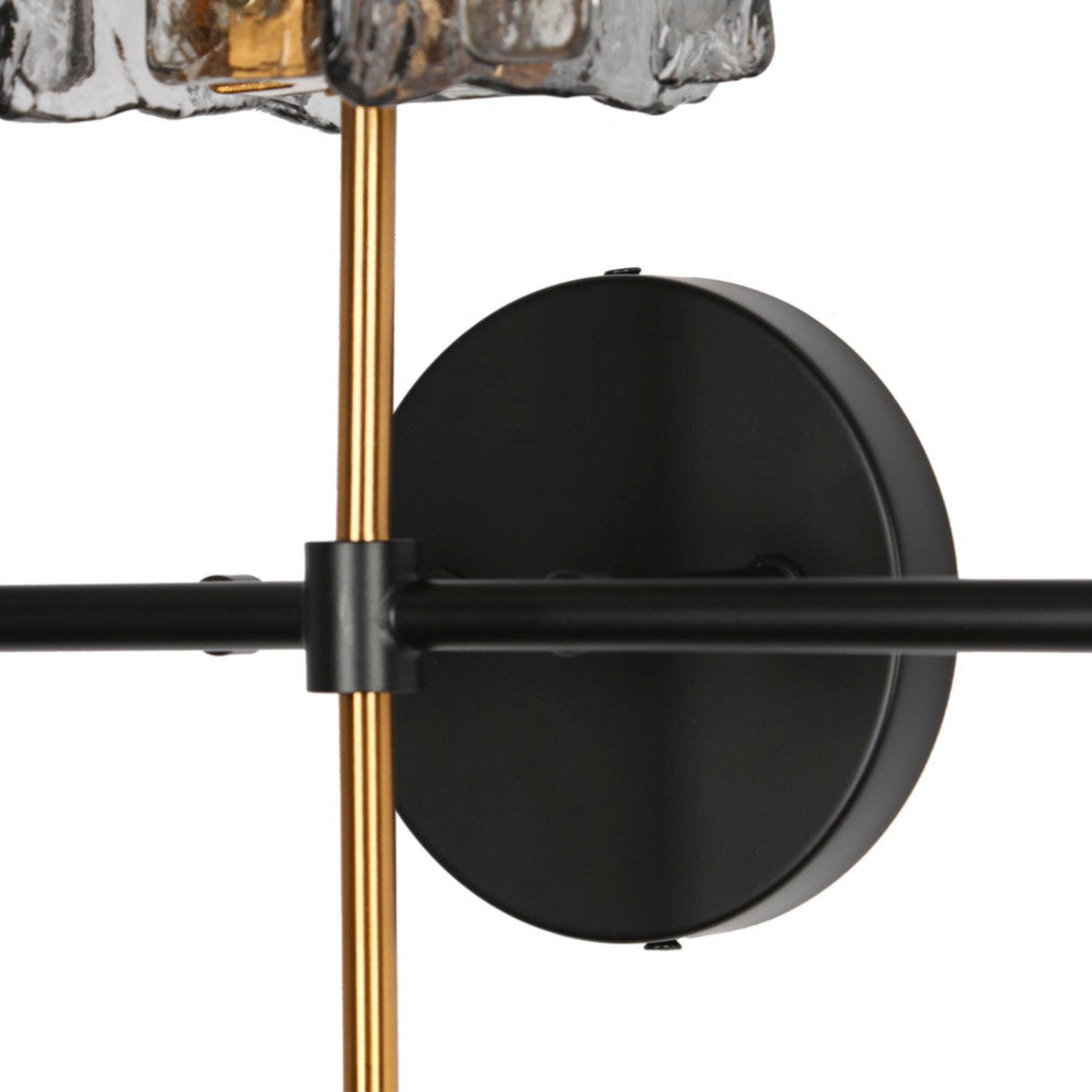 LNC Tucana Polished Gold and Matte Black Modern Wall Sconce, Textured Glass, 3 Lights