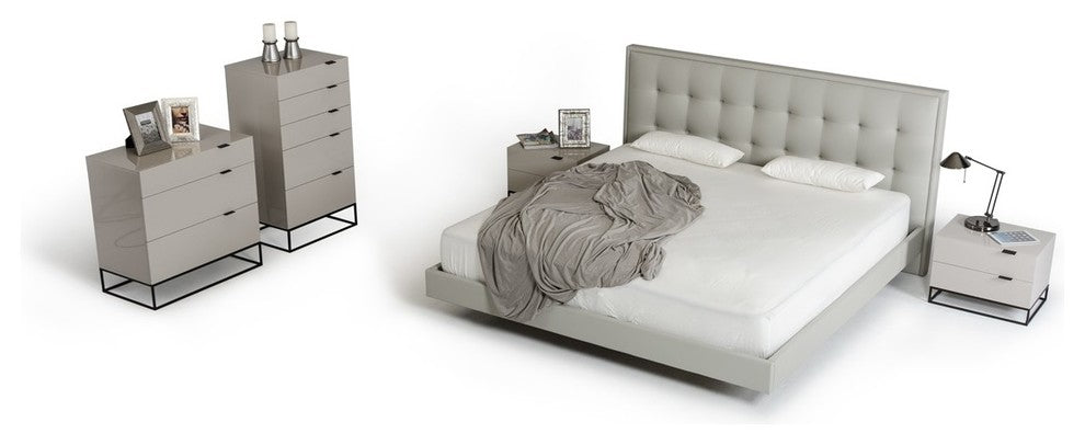 Modrest Hera Modern Queen Gray Leatherette Bed