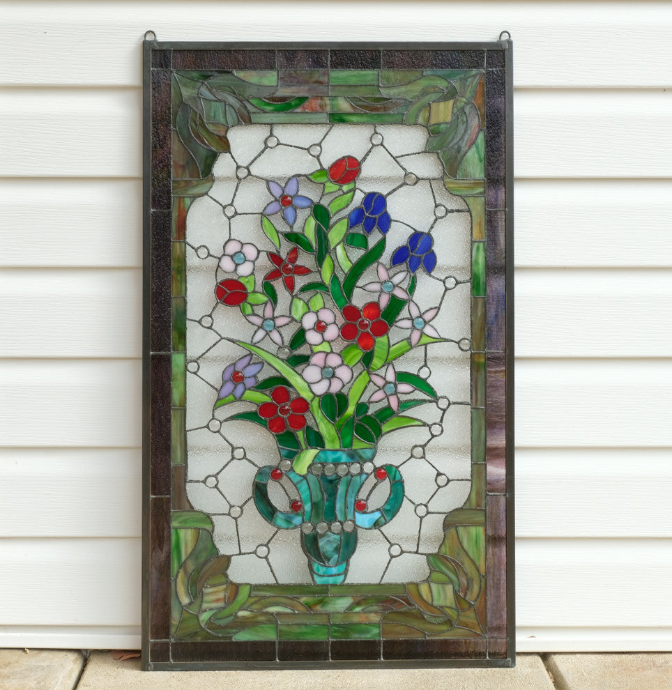 20.25" x 34.25" Large Handcrafted glass window panel QA872