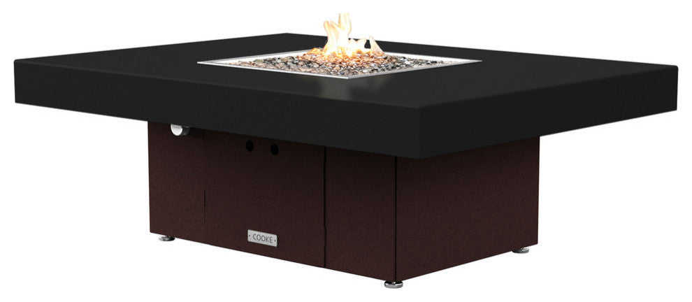 Rectangular Fire Pit Table, 48x36, Natural Gas, Black Top, Dark Cherry