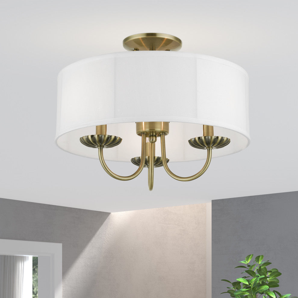 Livex Lighting 3 Light Antique Brass Semi-Flush Mount