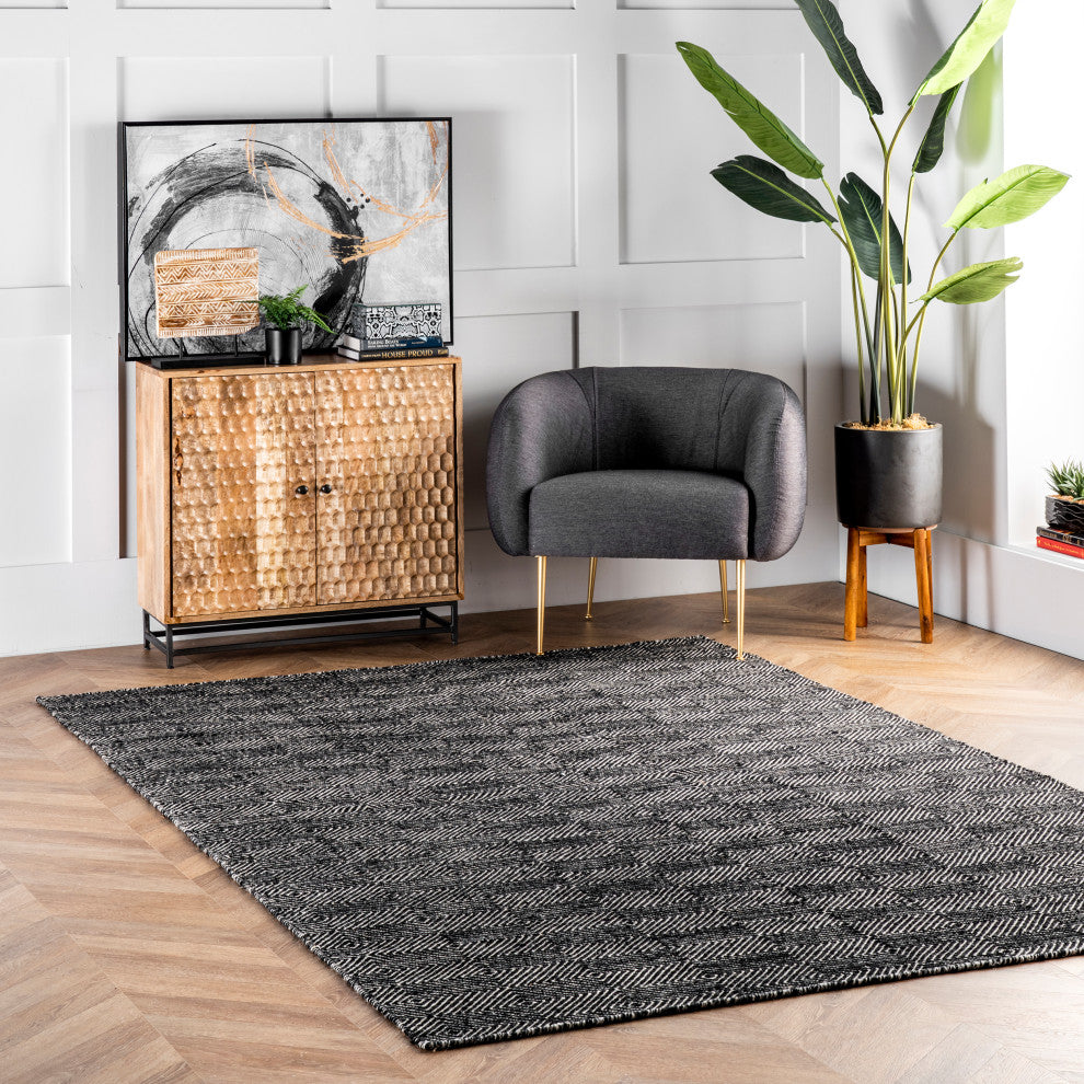 Nuloom Hand-Tufted Trellis Rug, Black 5'x8'