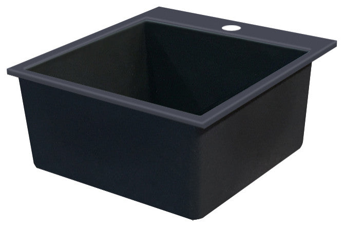 Transolid Quantum 22"x20" silQ Granite Drop-in Single Bowl Kitchen Sink, Black