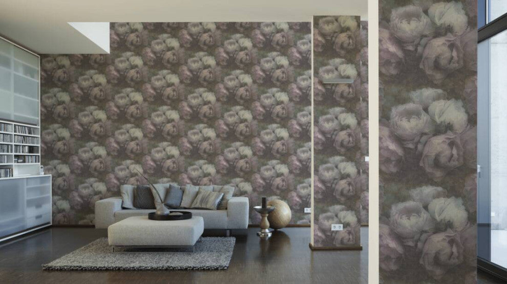 Sample, Floral Textured Wallpaper Featuring Peonies, 373921