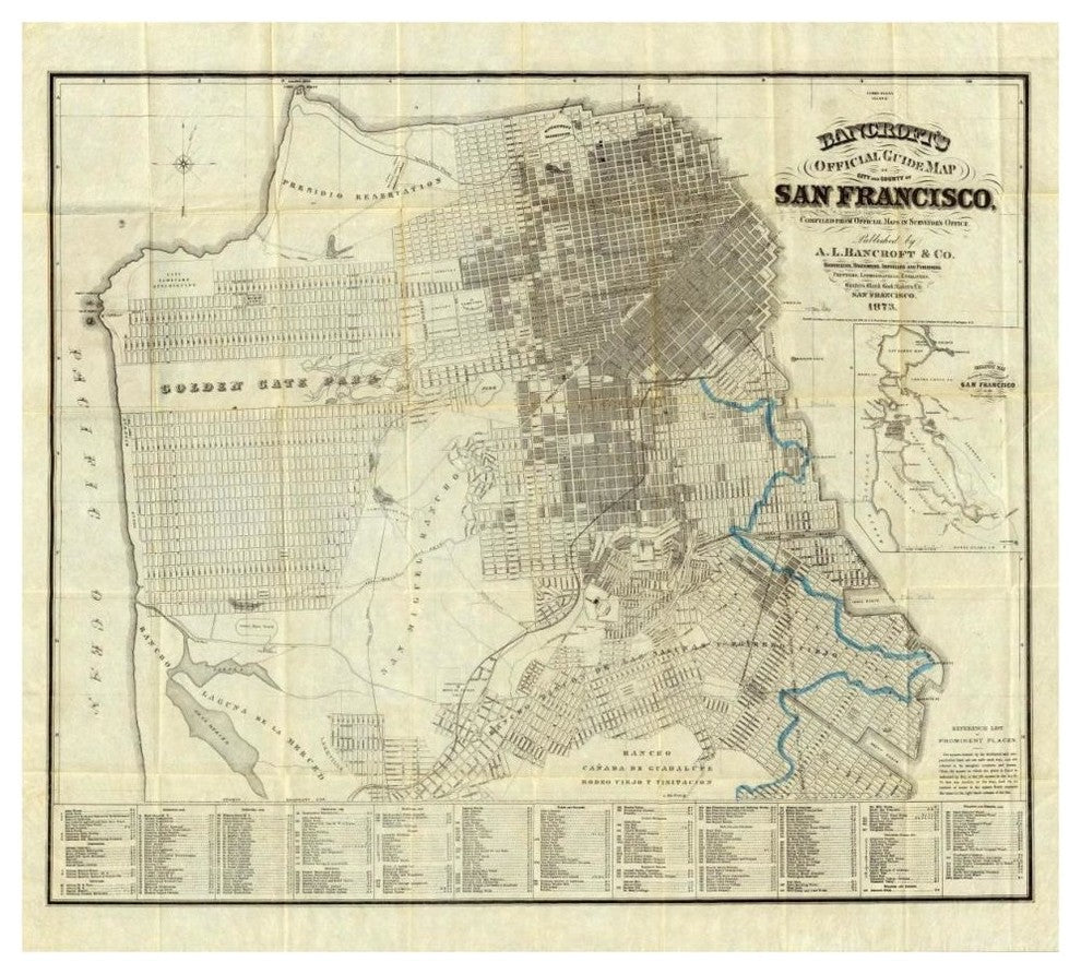 "Official Guide Map of City/County of San Francisco, 1873" Paper Art, 46"x41"