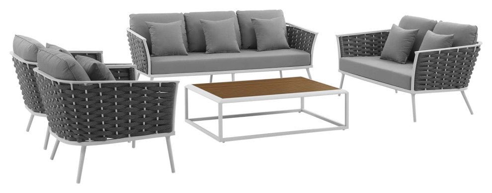 White Gray Stance 5 Piece Outdoor Patio Aluminum Sectional Sofa Set