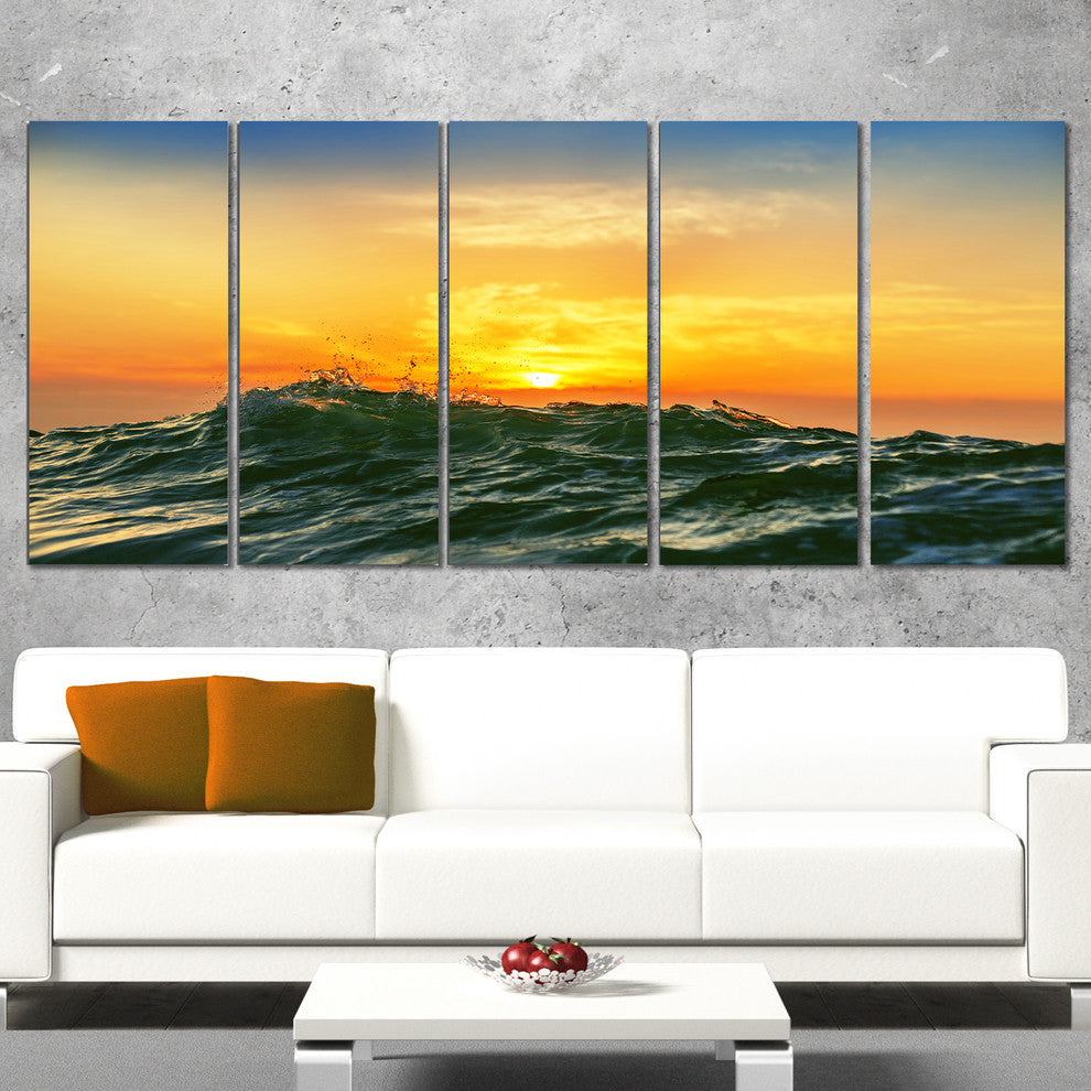 "Bright Sunlight and Glowing Waves" Beach Canvas Wall Art, 5 Panels, 60"x28"