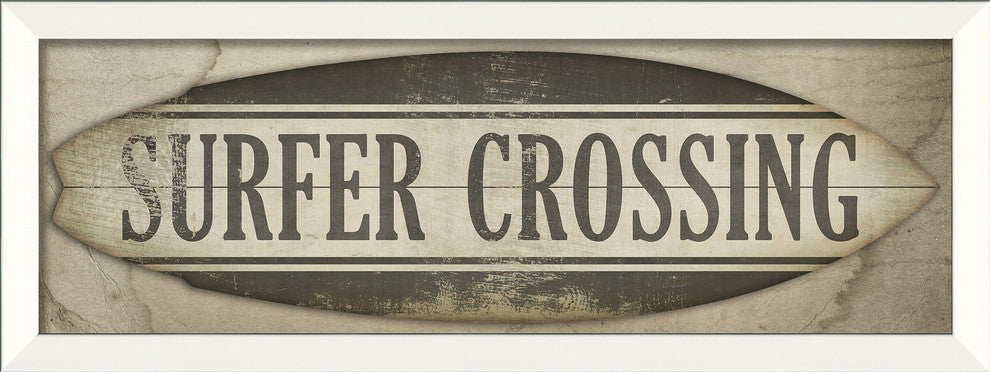 Surfer Crossing Surfboard Sign Print