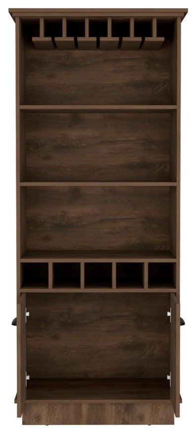 70H Bar Cabinet with Wine Rack, Upper Glass Cabinet